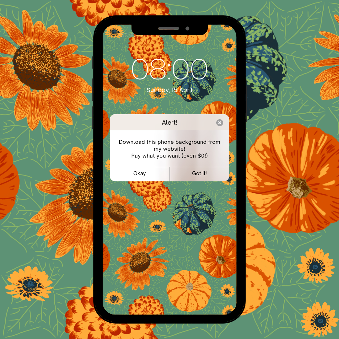 Pumpkin and Flower Phone Wallpaper (green)