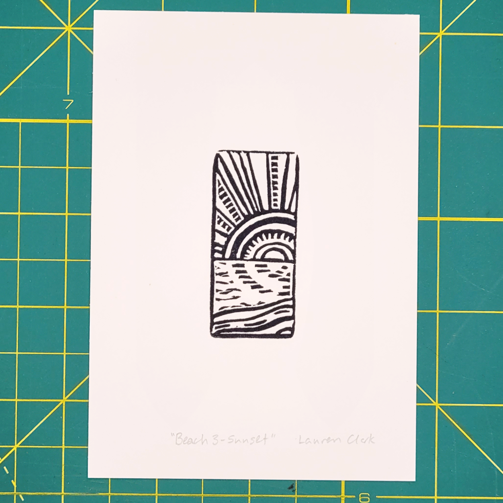 "Beach 3 - Sunset" Eraser Stamp Print