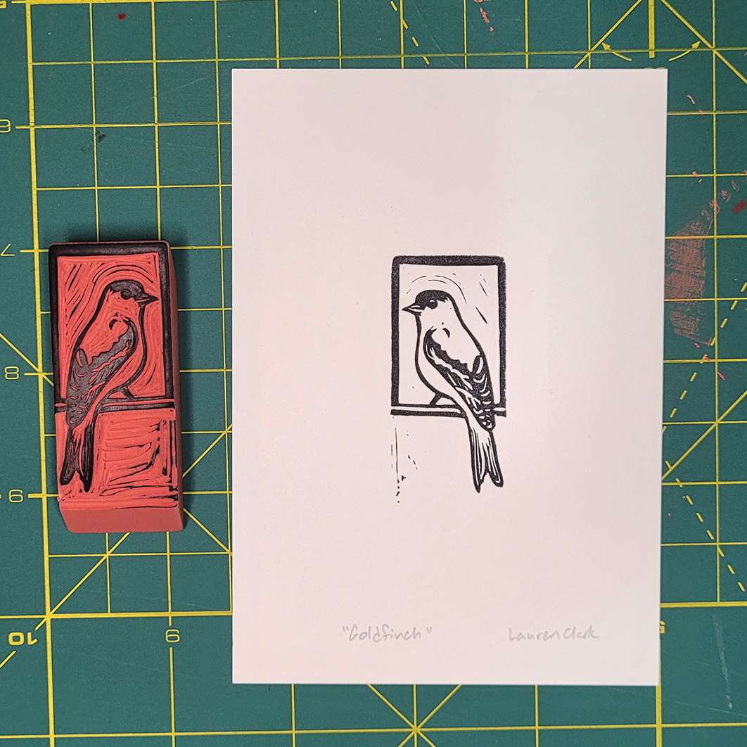 "Goldfinch" Eraser Stamp Print